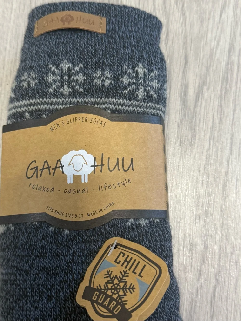 Men's Dark Gray Moccasin Slipper Socks‎ Size 9-13 with Non-Slip Sole